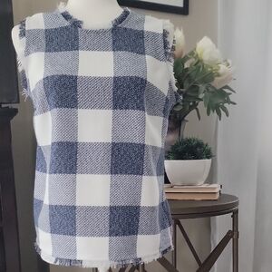 Banana Republic Navy and White Plaid Sleeveless Blouse